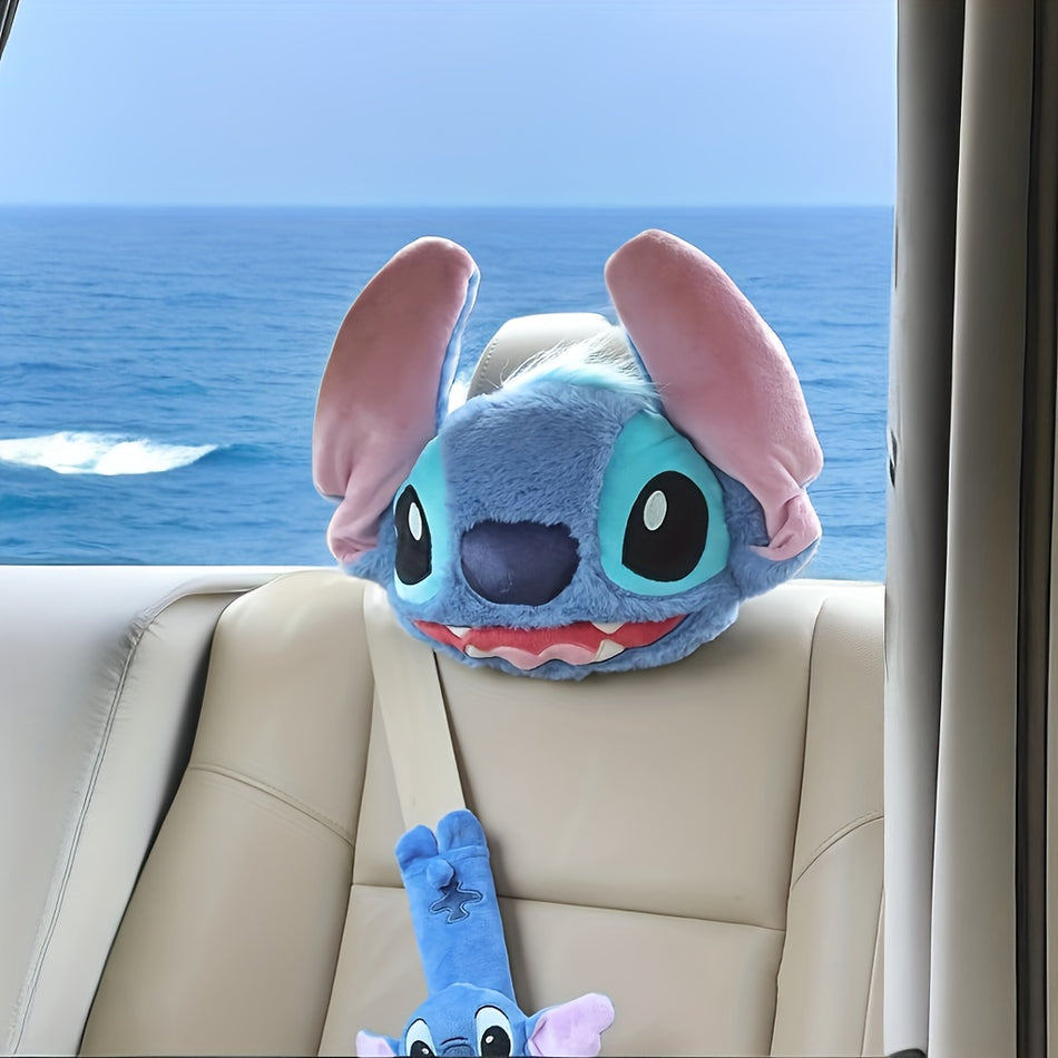 Disney Kawaii Stitch Plush Car Headrest & Seatbelt Cover Set - Cyprus