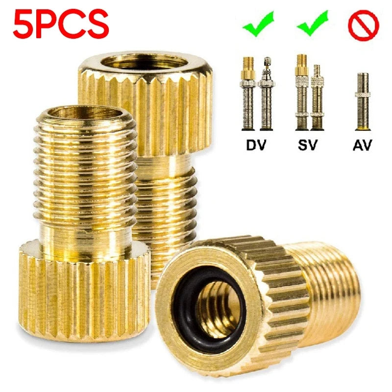 5PC F/V To A/V Valve Adapter Bike Value Converter Presta To Schrader Golden Bike Tire French Valve Adapter Bicycle Accessories