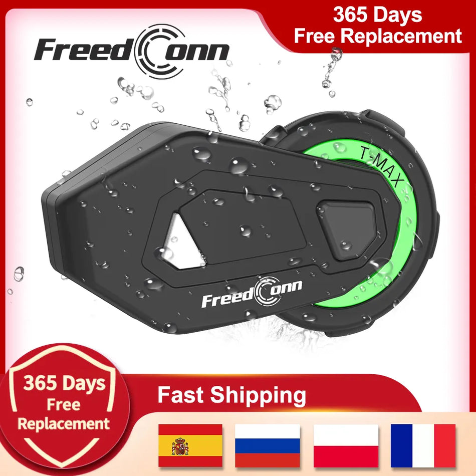 🟠 FreedConn T MAX M Motorcycle Helmet Intercom Waterproof Buletooth 5.0 Music Headset Motorbike FM Headphone 2 in 1 Earphone