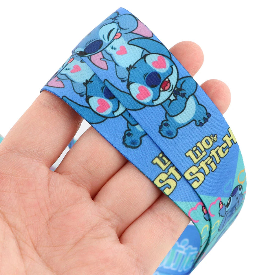 🟠 YQ775 Blue Alien Stitch Lanyard ID Campus Bank Card Holder Cute Badge Holder Cartoon Phone Strap Keychain Neck Strap Lasso Gift