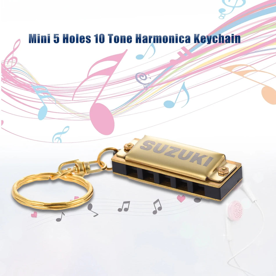 Harmonica Mini 5 Holes 10 Tone Harmonica Keychain Key of C Golden Protable Harmonica Music In Stock Fast Shipping Wholesale!