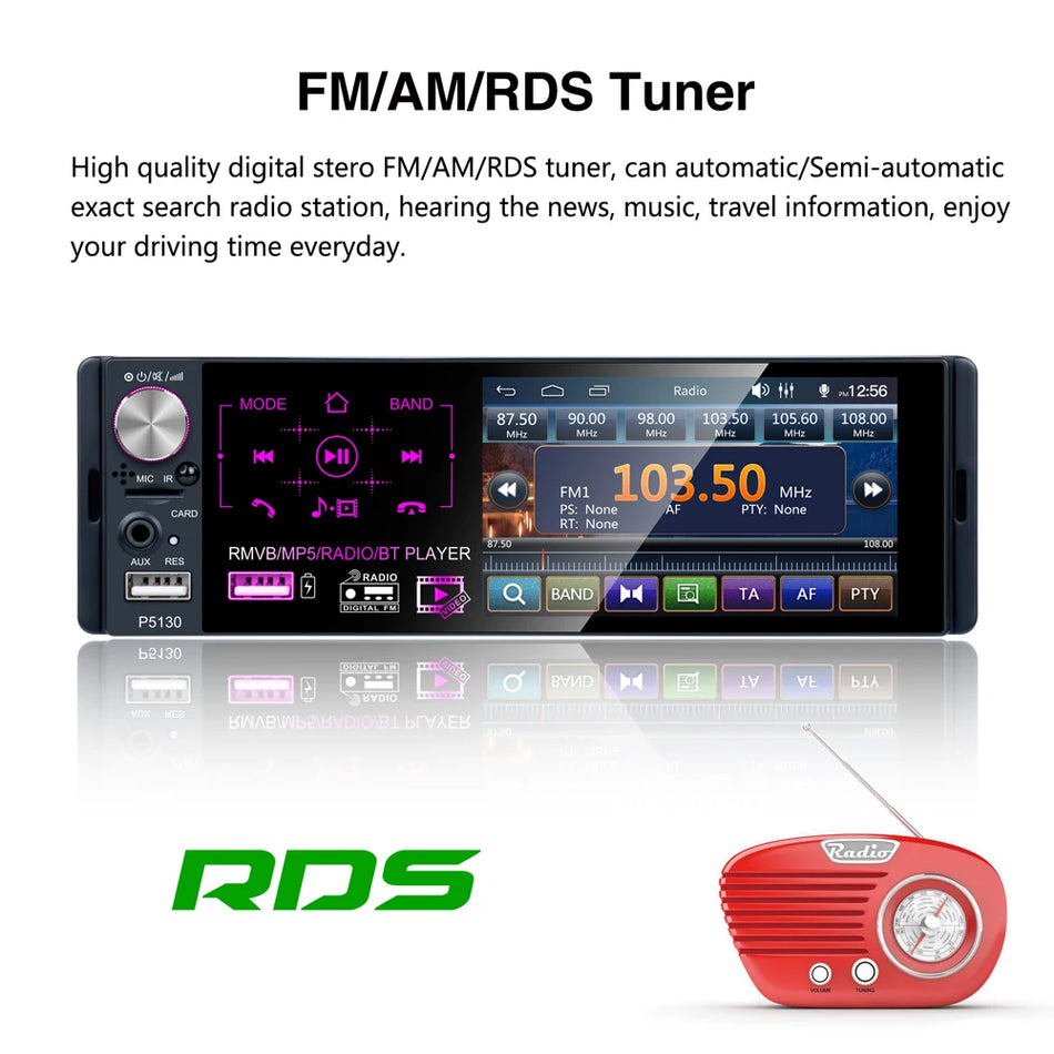 🟠 Podofo 1Din RDS Car Radio 4" HD Touch Screen Multimedia MP5 Player Bluetooth Auto Stereo FM Receiver With External Microphone