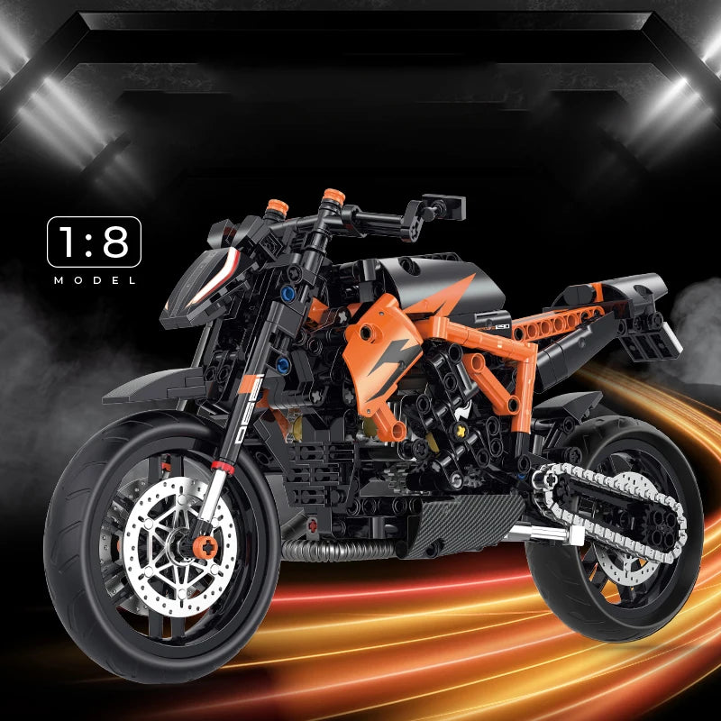 🟠 1:8 Motorbike Model Building Blocks Sets Racing Moto Bricks Toys Kids Boys Children Birthday Gifts Adult MOC Technical 579Pcs
