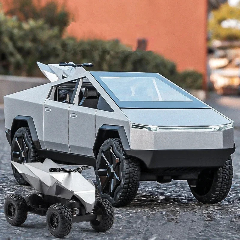 Modelo em Metal Fundido 1:24 para Tesla Cybertruck com Detalhes