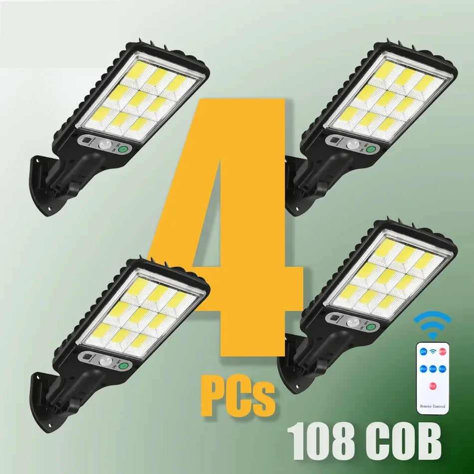 🟠 1~4pcs Solar Lights Outdoor With 3 Mode Waterproof Motion Sensor Security Lighting LED Wall Street Lamp for Garden 108/117COB