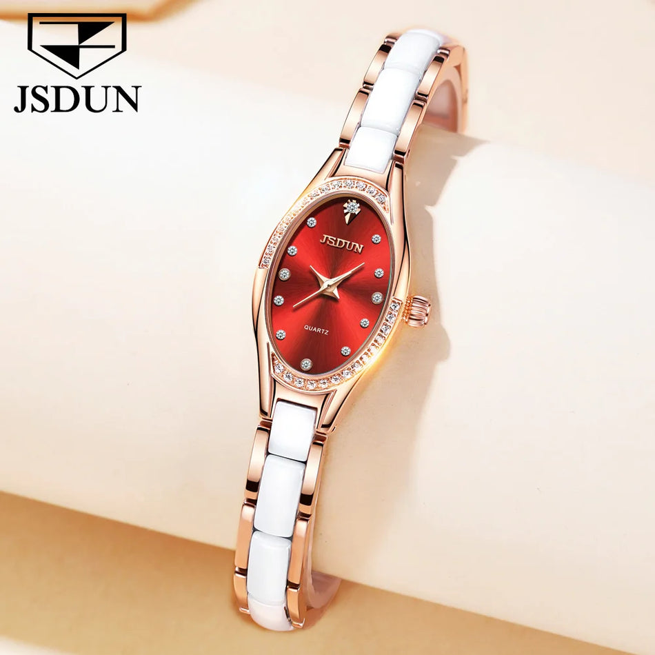 🟠 JSDUN Brand Luxury Elegant Women's Watches Swiss Movement Waterproof Quartz Watch Ceramic Tape Fashion Bracelet Watch Original