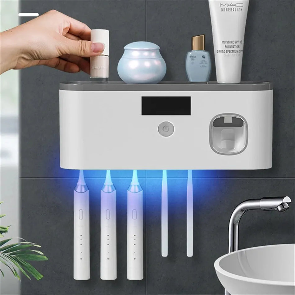 🟠 UV Toothbrush Sterilizer Holder Solar Energy Toothbrush Bathroom Organizer Smart Toothpaste Squeezer Dispenser Home Accessories
