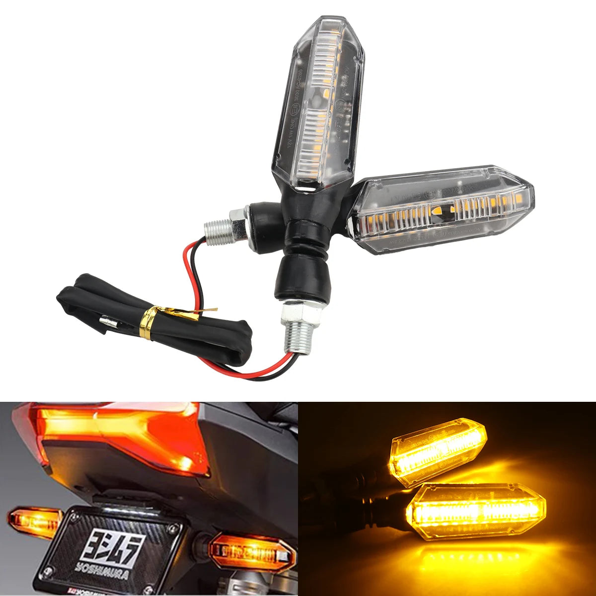 INNOGLOW Motorcycle LED Turn Signals - 2pc Amber Blinkers, 12V, 28 LEDs, Fits Choppers, Cruisers & Touring Bikes