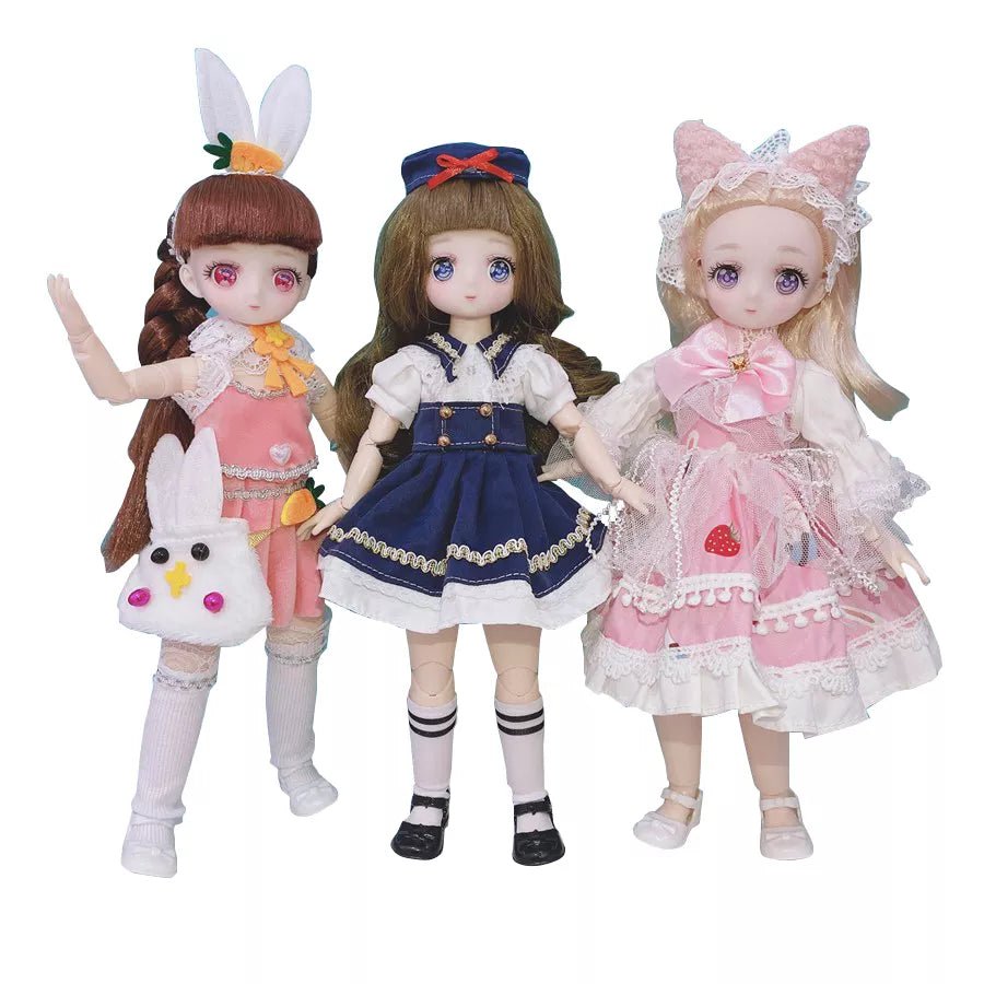 1/6 Bjd Anime Dolls For kids Girls 6 to 9 Years and 7 to 10 Years Ball-jointed Comic Face Doll 30cm with Dresses Toy for Girls