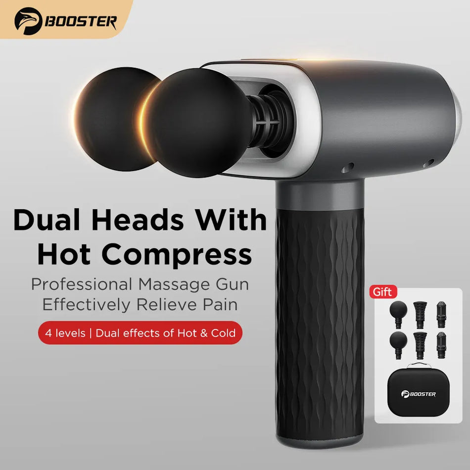 Booster Electric Dual Heads Massage Gun with Hot Compress Portable 4 Gears for Muscle and Shoulder Relaxation and Pain Relief