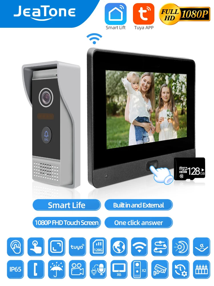Jeatone Smart Wifi Video Intercom 7Inches Intercom In Private House Smart Home Video Doorbell With Night Vision 1080P Camera
