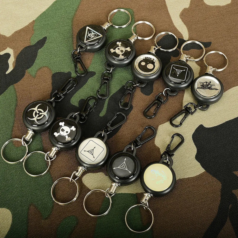 🟠 Tactical Retractable Keychain Multitool Carabiner Portable Key Holder Badge Reel Heavy Duty Reel With Steel Cable Rope Burglar
