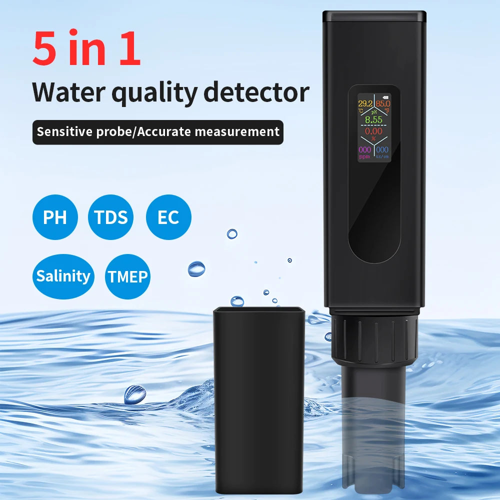 DANOPLUS 7 in 1 Waterkwaliteit Tester, Multifunctionele pH TDS EC ORP Salinity SG Temp Meter Pen Type IP67 ATC voor Hydrocultuur, Aquarium, Zee & Drinkwater