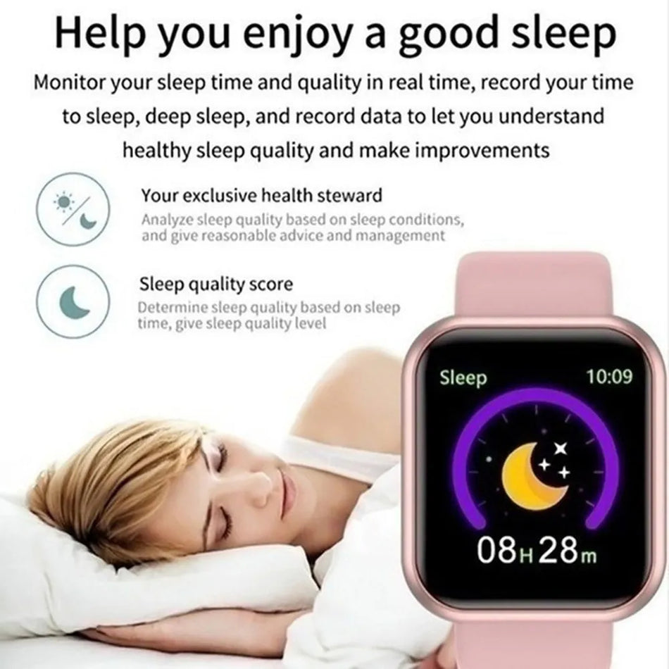 🟠 Multifunctional Smart Watch Men Women Bluetooth Connected Phone Music Fitness Sports Bracelet Sleep Monitor Y68 Smartwatch D20