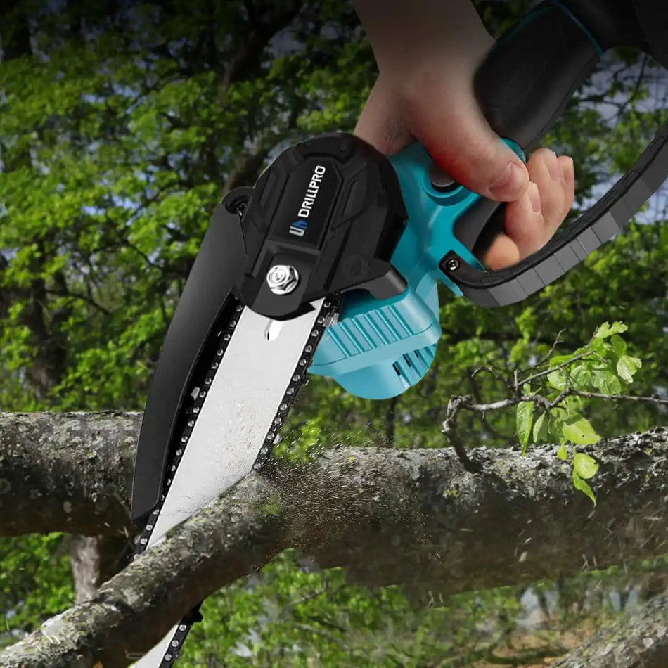 🟠 Drillpro 8 Inch Brushless Chain Saw Mini Handheld Pruning Chainsaw Woodworking Electric Saw Cutting Power Tool for 18V Battery