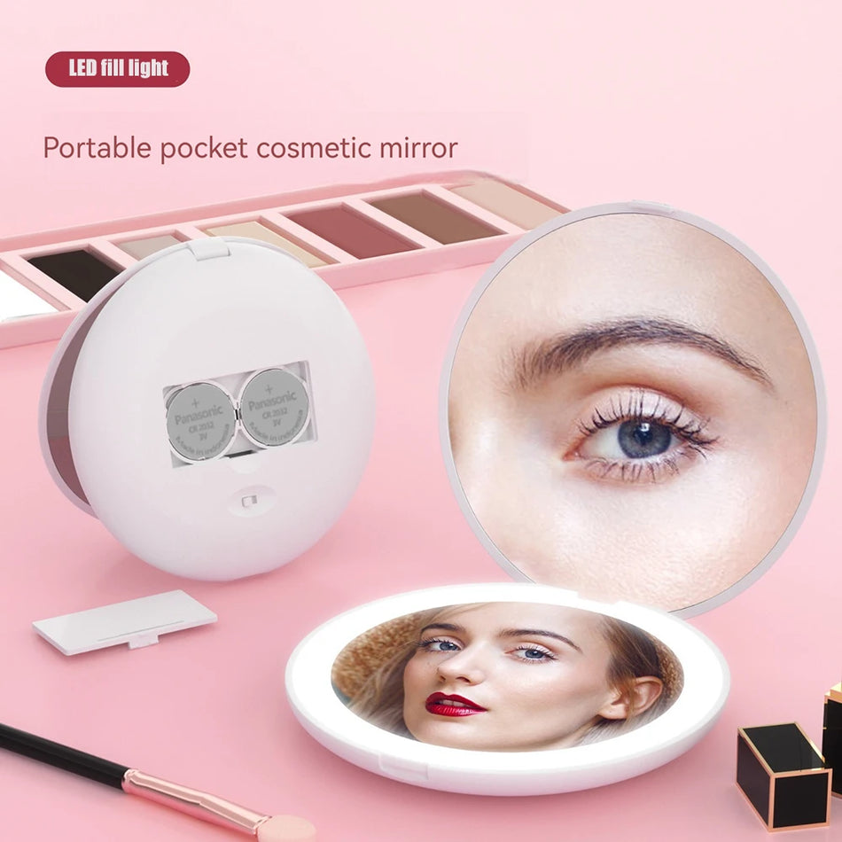 Makeup Mirror With Led Light Magnifying Portable Compact Make up Mirror Folding Handheld Double Sided Battery Cosmetics Mirror