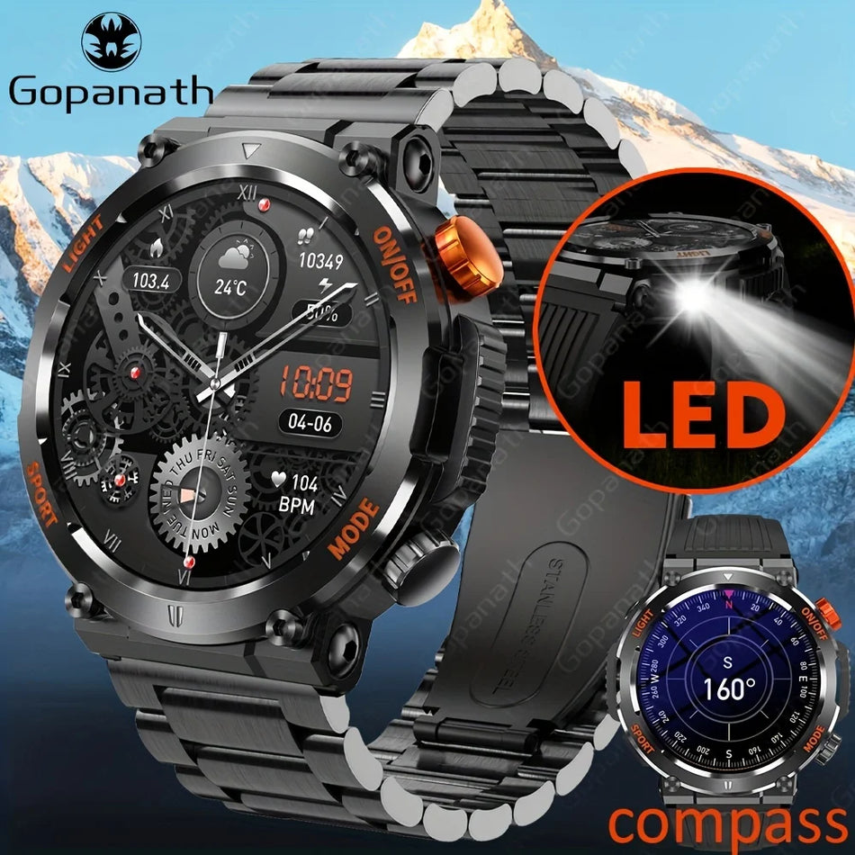 2023 New LED Lights Compass Watch For Men Smart Watch Sports Fitness IP67 Waterproof Smartwatch Bluetooth Call Full Touch Screen