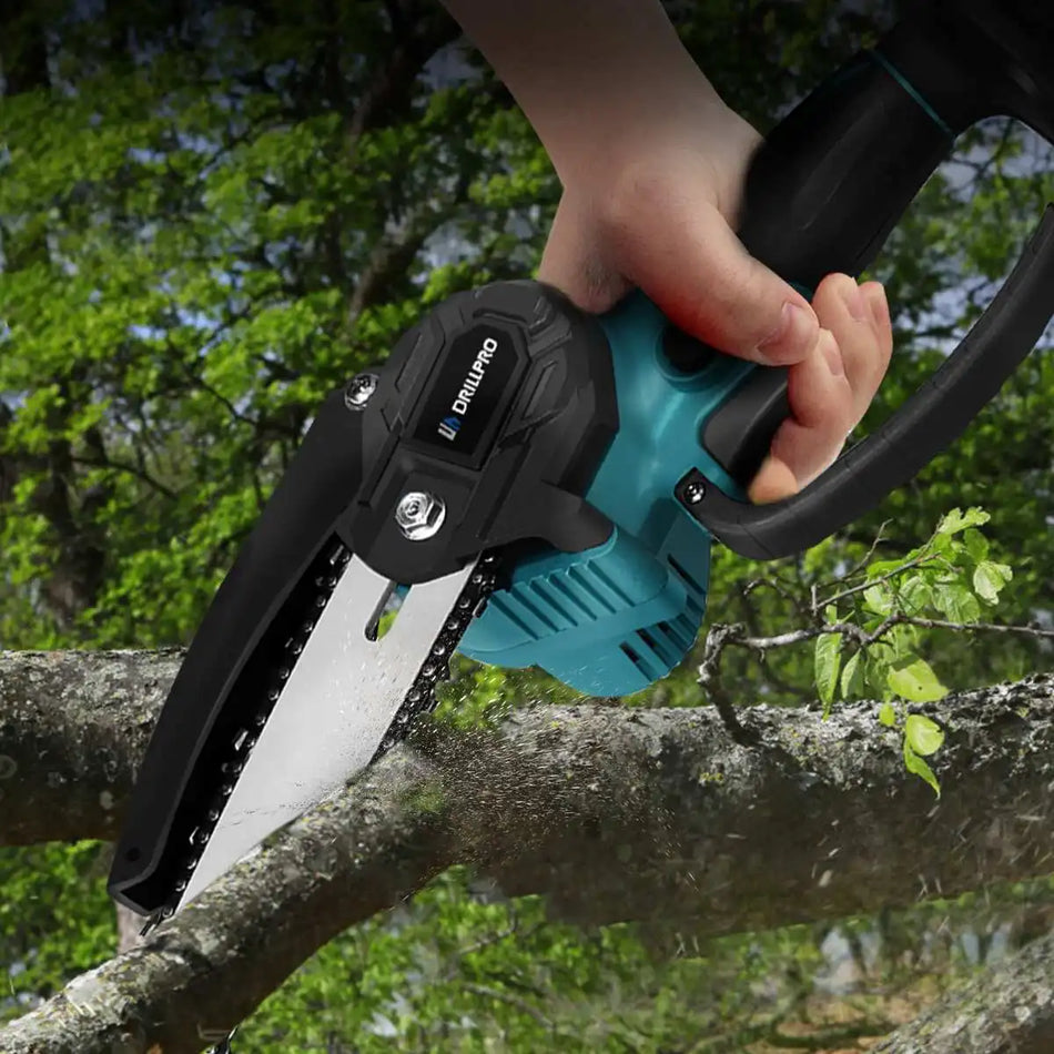 🟠 Drillpro 6Inch Electric Chainsaw Cordless Woodworking Garden Pruning Saw Sharpener Cutting Power Tool for Makita 18V Battery