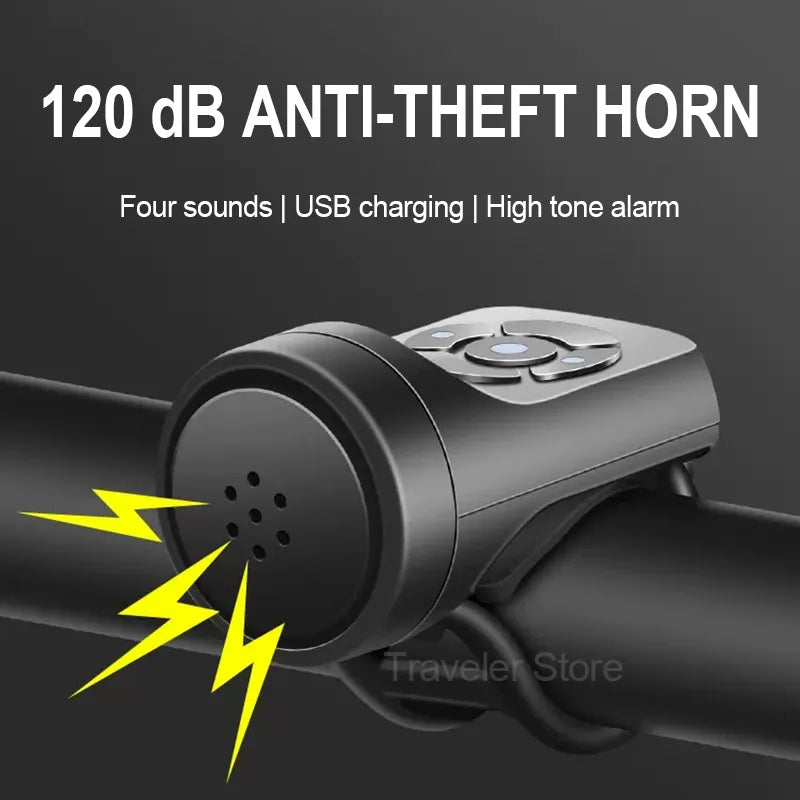 120 dB Bicycle Doorbell Horn USB Chargeable Electronic Horn 4 Modes Motorcycle Bike Horn Mountain Road Cycling Anti-theft Alarm
