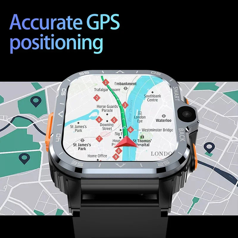🟠 4G Network SIM Card Smart Watch 2.03 inch GPS WIFI NFC Dual Camera Rugged 64G ROM Storage Google Play IP67 Android Smartwatch