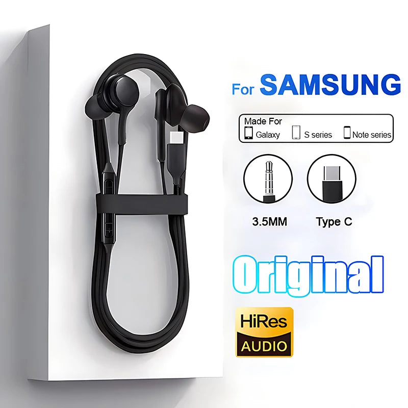 Original Type C Wired Headphone For Samsung Galaxy S23 S22 S21 FE S20 Ultra S10 Plus 3.5MM Earphone Note 20 Ultra A54 A34 A53 A5