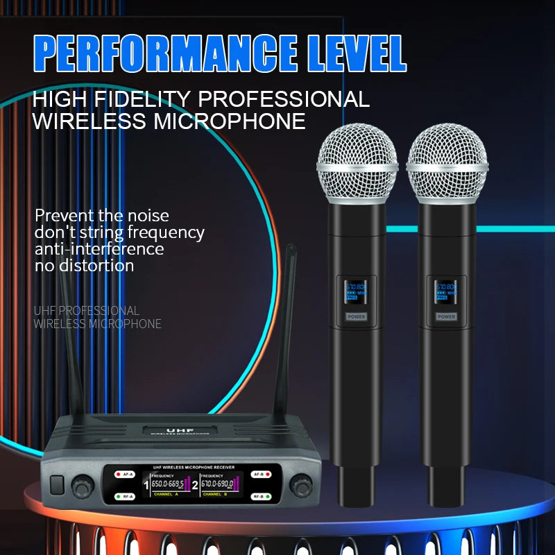 🟠 Wireless Microphone Handheld Dual Channels UHF Fixed Frequency Dynamic Mic For Karaoke Wedding Party Band Church Show