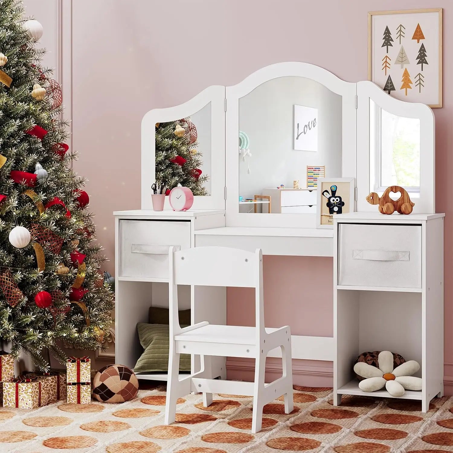 Kids Vanity Set, Princess Makeup Table and Chair, Dressing Makeup