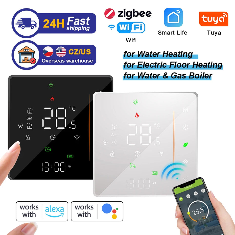 Tuya ZigBee/Wifi Digital Electric/Water Floor Thermostat Temperature Controller Compatible with Alexa Google Home assistan