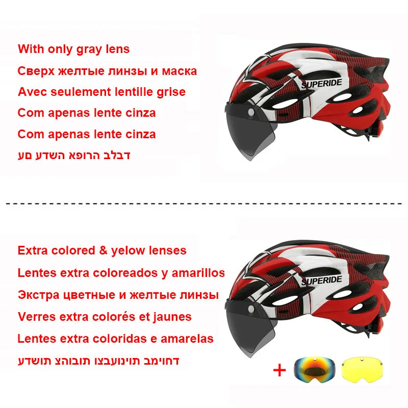 SUPERIDE Men Women Cycling Helmet with Rearlight Sports MTB Bicycle Helmet Road Bike Mountain Bike Helmet with Goggles & Visor