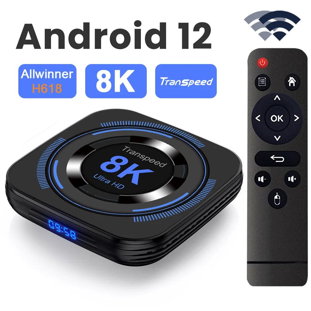 Transpeed Android 12 TV Box - Allwinner H618, WiFi Dual, Soporte