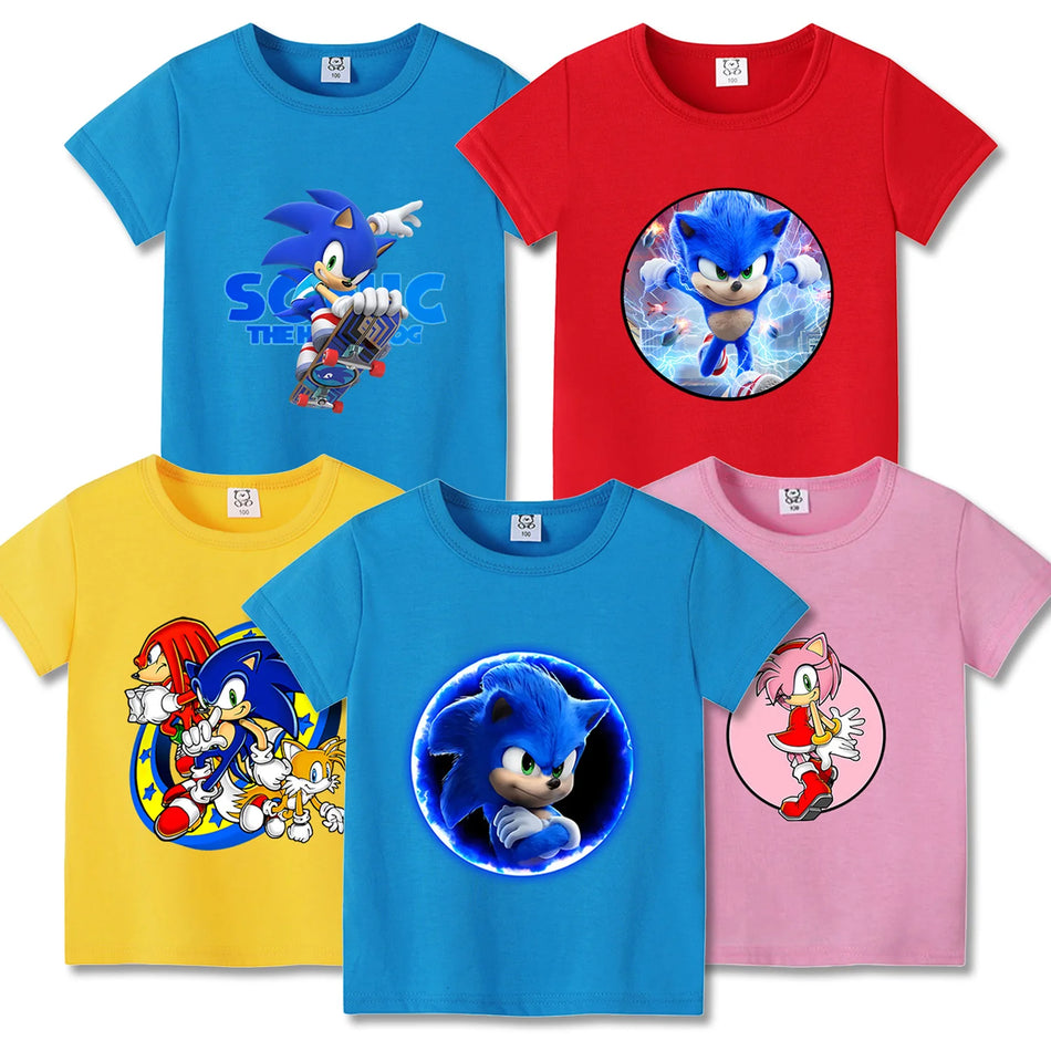 Sonics T-shirt for Kids Colorful Tee Short-sleeve Shirt Tops Cotton Children Cute Cartoon Printed Soft T-shirts Girl Boys Gift