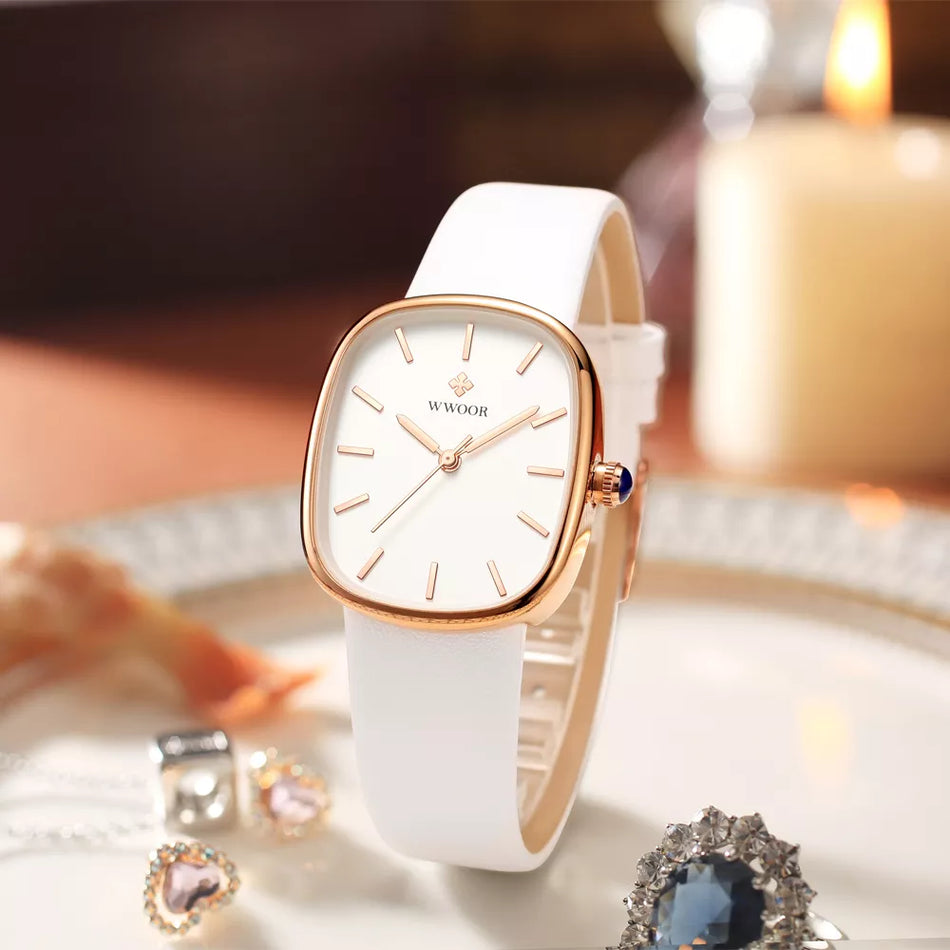 🟠 WWOOR 2024 Women Watch Fashion Leather Quartz Bracelet Watch Top Brand Luxury Waterproof Ladies Wristwatch Montre Femme Feminino