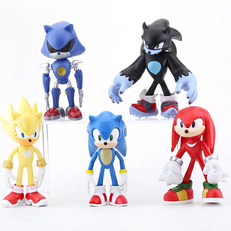 5pcs Set Cute Sonic PVC Character Toy Hedgehog Shadow Tail Figure 14cm Model Dolls Children Animal Toy Birthday Gift
