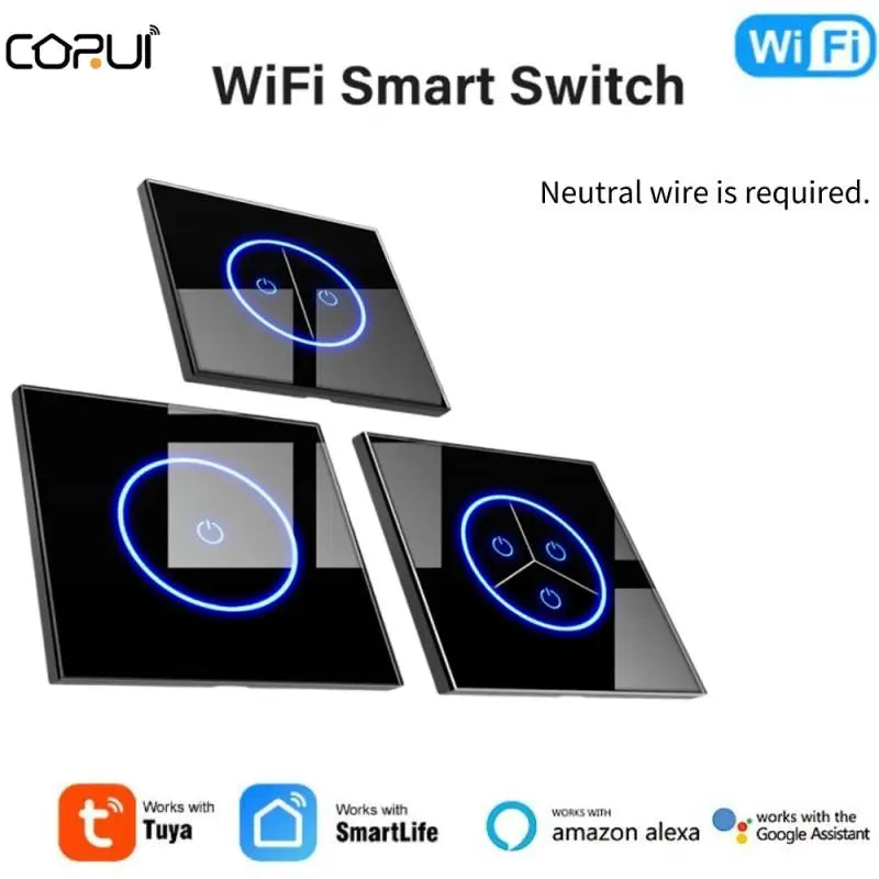 CORUI EU Tuya WiFi Smart Touch Switch 1~3 Gang Smart Life Support Alexa Google Home Alice Assistant Voice Control Bottom Box