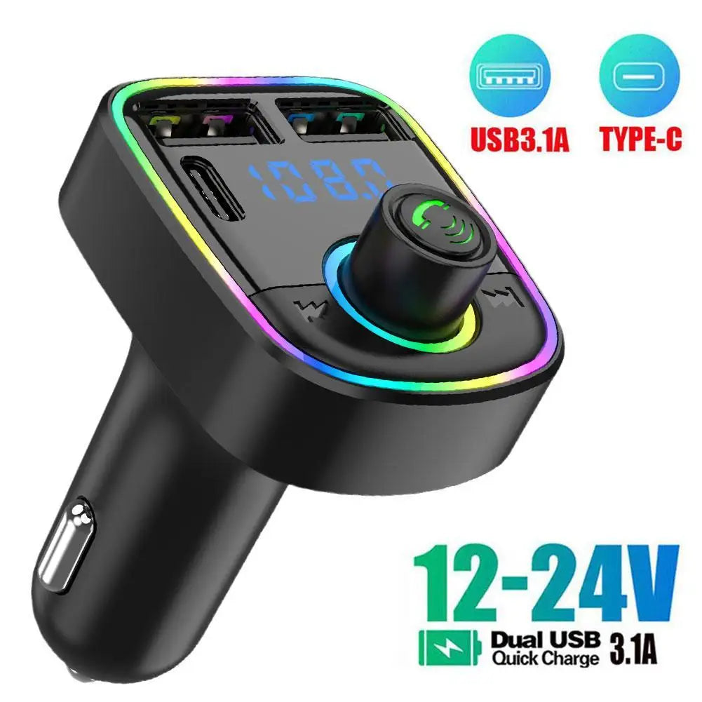 Car Bluetooth FM Transmitter PD Type-C Dual USB Fast