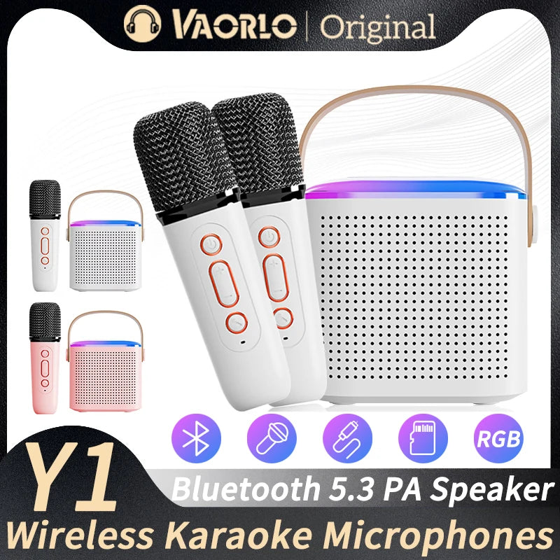 🟠 Y1 Wireless Dual Microphones Karaoke Machine KTV DSP System Bluetooth 5.3 PA Speaker HIFI Stereo Surround RGB Colorful LED Light