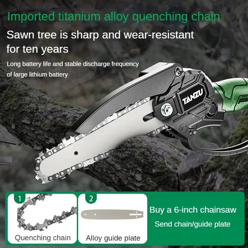 🟠 4/6 Inch Electric Chain Saw Portable Rechargeable Lithium Electric Saw Household Outdoor Garden Chainsaw Chains Plate power tool