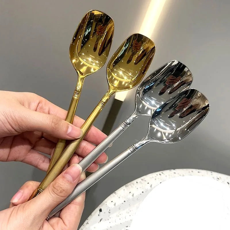 2 Pcs Stainless steel Spoon Gold Silver Creativity Long Handle Tablespoon Good Looks Scoop Korean Style Tableware Meal Spoon