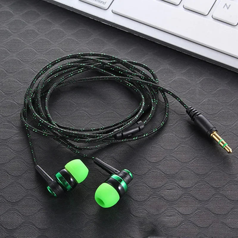 1pc Wired Earphone Stereo In-Ear 3.5mm Nylon Weave Cable Earphone Headset For Laptop Smartphone Gifts Headphones
