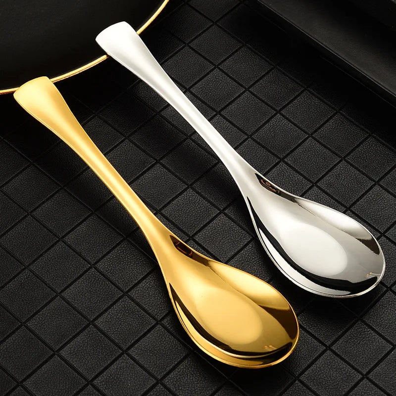 304 Stainless Steel Flat-bottomed Spoon for Home Soup Chinese Western Food Adult Spoon Round-bottomed Palace Spoon
