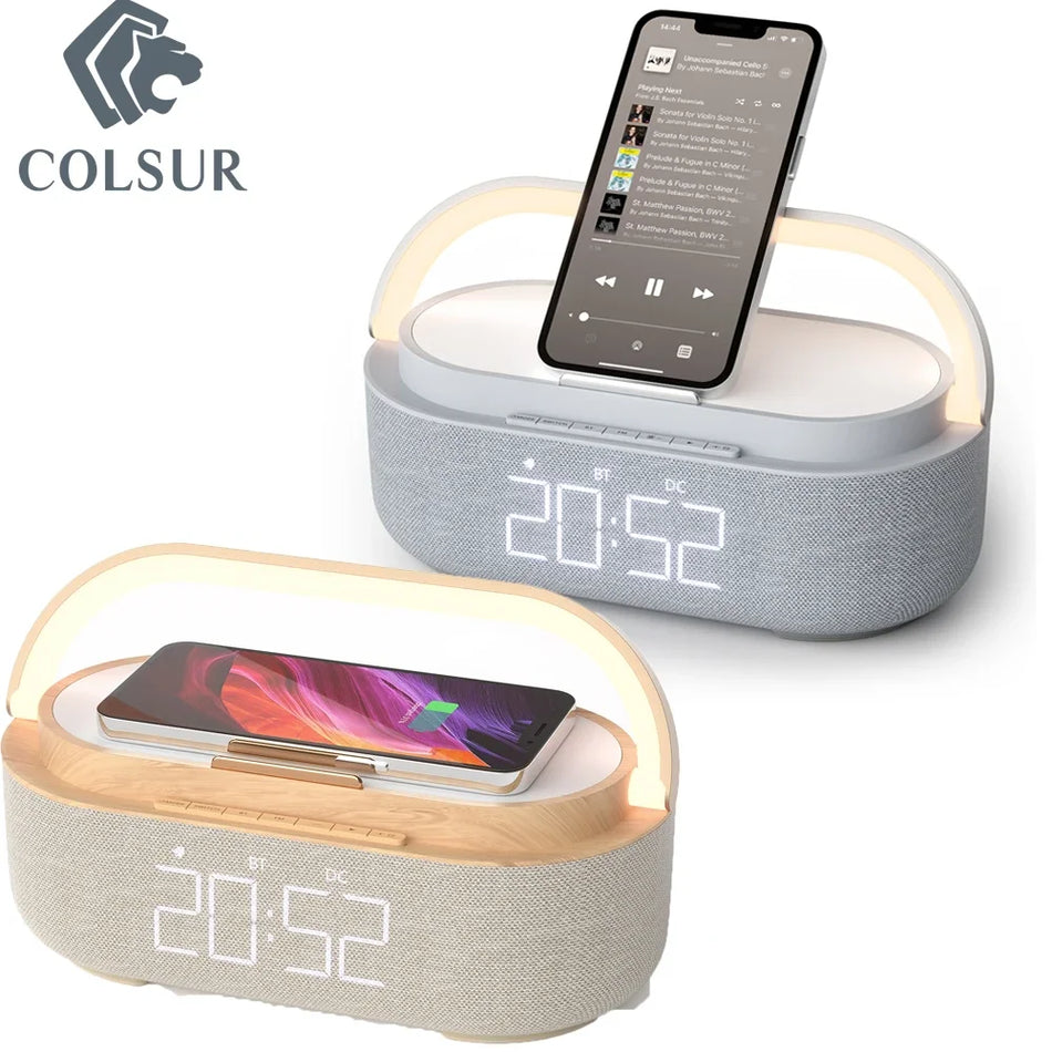 S29 Bluetooth Speaker Portable Digital FM Alarm Clock Radio Wireless Charger 15W Touch Night Light Dual Home Bedside Subwoofer