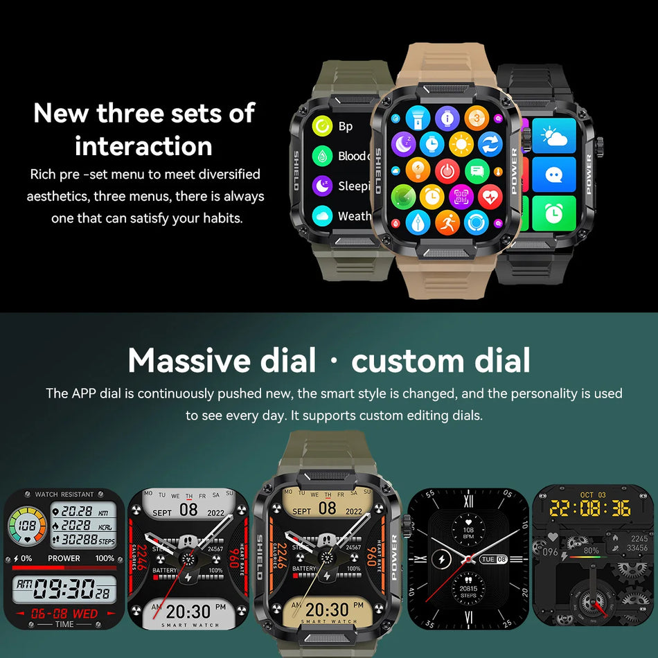2023 Men Smart Watch 1.85'' 400mAh Bluetooth Call Health Monitor Swim Waterproof Sport Smartwatch for IOS Android Phone Outdoor