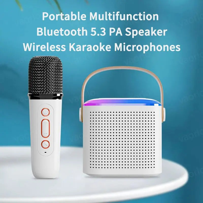🟠 Portable Wireless Dual Microphone Karaoke Machine Bluetooth PA Speaker KTV DSP System HIFI Stereo Sound RGB Colorful LED Lights