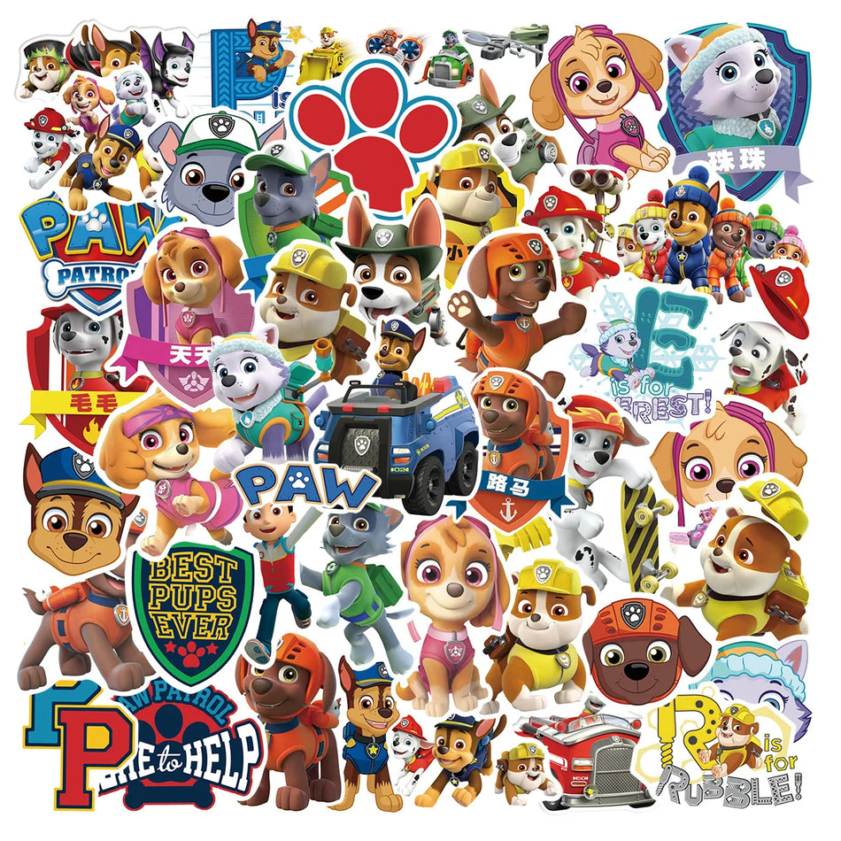 🟠 Paw Patrol Cartoon Stickers Cute Puppy Dog Graffiti for Laptop Luggage Skateboard Guitar Motorcycle Decal Scrapbook Toy 50PCS