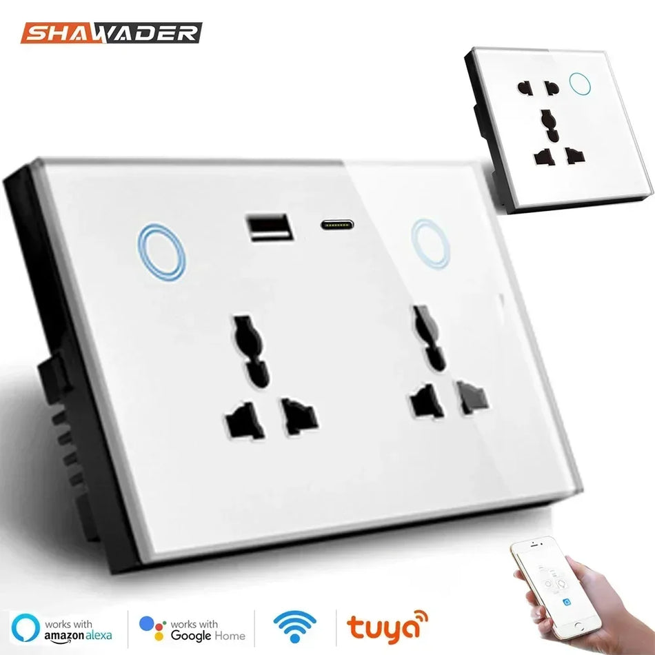 Tuya Wifi Smart Life USB Type C Wall Socket Universal Electrical Plug Outlet Power Touch Switch Wireless by Alexa Google Home