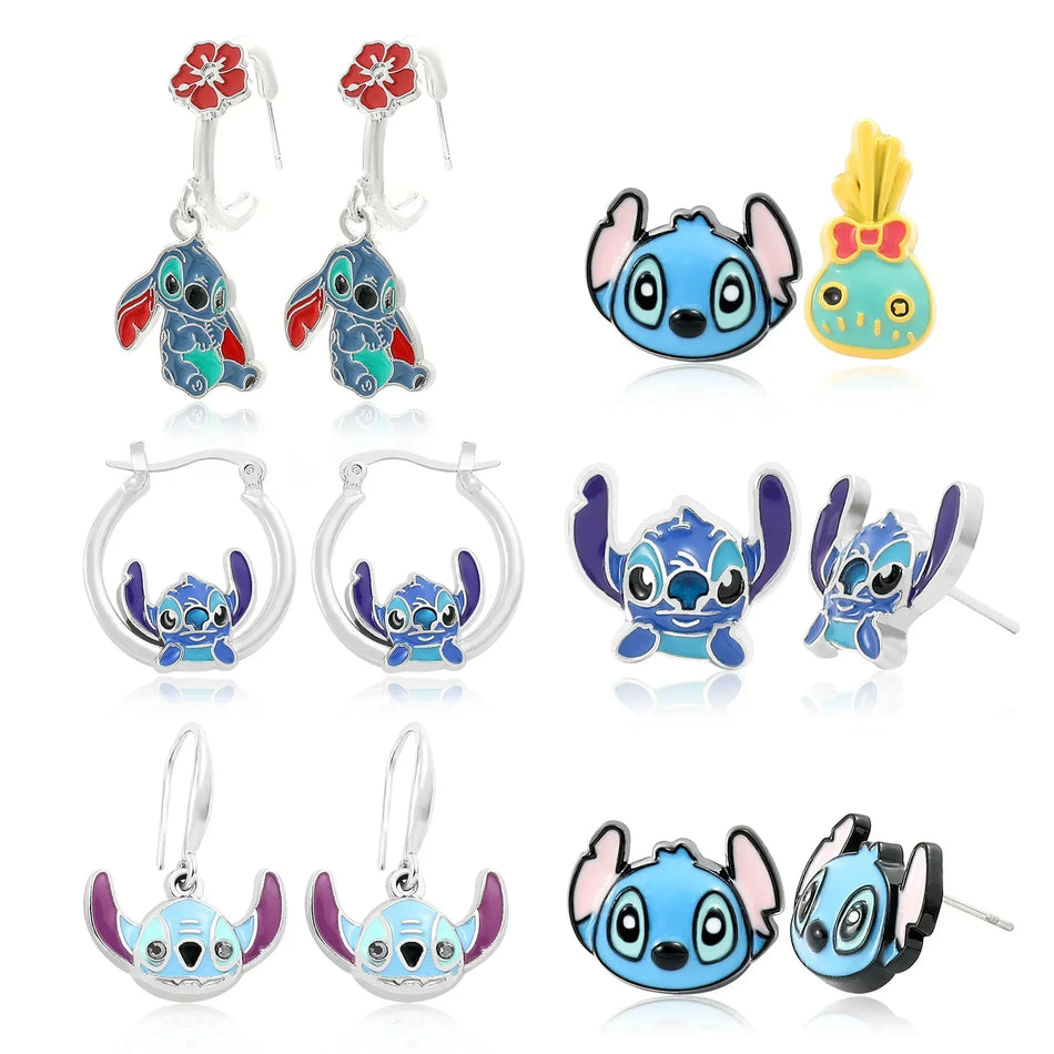 🟠 Stitch Disney Ear Pendants Anime Lilo & Stitch Metal Earring Delicate Female Jewelry Accessories Kawaii Stich Woman Girl Gifts
