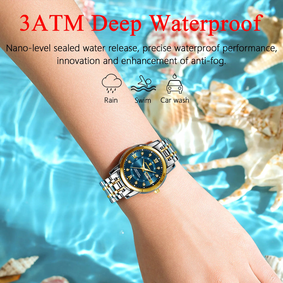 🟠 POEDAGAR Women Wristwatch Luxury Quartz Ladies Watch Waterproof Stainless Steel Luminous Date Week Women's Watches Dress Clock