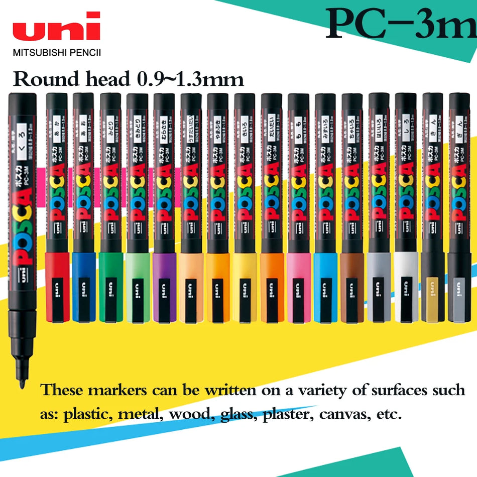 UNI Posca Markers PC-3M Waterproof DIY Graffiti Manga Cards Posters Rock Ceramic Glass Metallic Craftwork Paint Pen Permanent