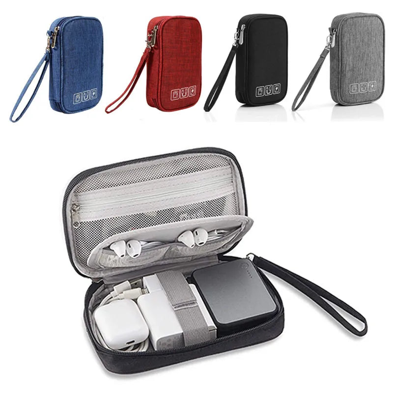 🟠 Data Cable Storage Bag, Portable Headphone Manager, Digital Gadget Suitcase, Double-layer Digital USB Hard Drive Protection Bag