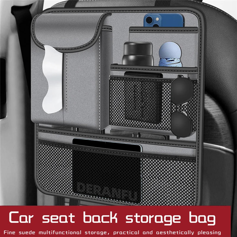 Car Seat Back Organizer Storage Bag Large Capacity Backseat Organizer Universal Suede Leather Multi Pockets Car Storage